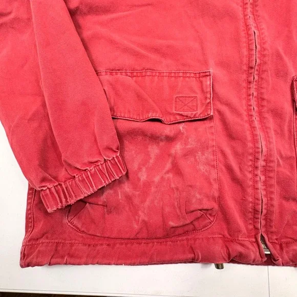 Tommy Hilfiger Red Canvas Zip Jacket Mens S Flag Logo Custom Embroidery - Picture 3 of 13